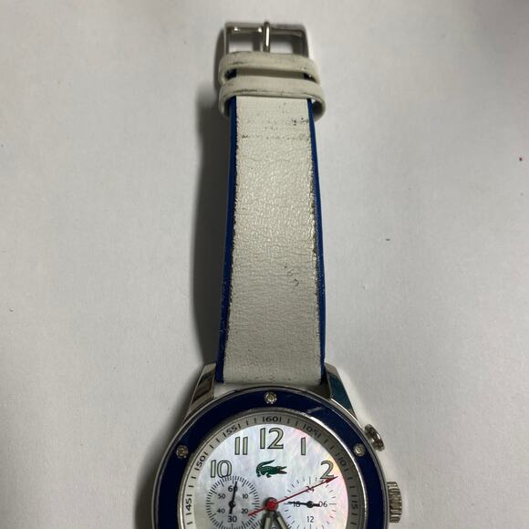 Lacoste Women’s Watch Chronograph Date 24 Hour WR 5 ATM white blue new battery main image 6